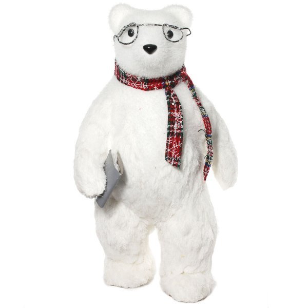 Χριστουγεννιάτικη Διακοσμητική Αρκούδα Λευκή, με Κόκκινο Κασκόλ και Γυαλιά (51cm)